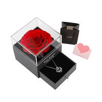 ''OP=OP'' Sieradendoos met Zilveren Liefdes ketting en Eeuwige Roos - Moederdag- Geschenkset - Valentijn Cadeau - Valentijnsdag - VerjaardagsdagCadeau - Giftbox - 100 Talen I Love YOU - Liefde - Love - Anniversary - Ketting Dames